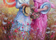 Load image into Gallery viewer, Italian painting &quot;Girls in the field&quot; original oil on canvas artwork painter Domenico Ronca figurative Italy home decor

