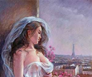 Girl in Paris painting original oil on canvas artwork painter Domenico Ronca figurative Italian home decor