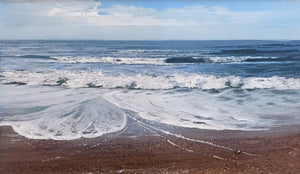 Italian painting "Mareggiata 50x50 cm" master painter Agostino Cancogni 1950 swell beach shell sea original oil canvas