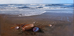 Italian painting "Marina 50x100 cm" master painter Agostino Cancogni 1950 swell beach shell sea original oil canvas