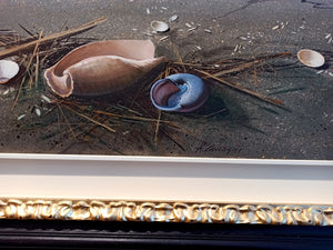 Italian painting "Marina 50x100 cm" master painter Agostino Cancogni 1950 swell beach shell sea original oil canvas