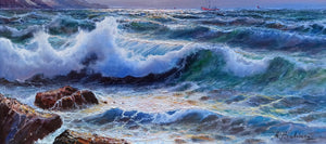 Painting n*3 "The sea storms of Rossella Baldino 1973" original oil canvas certified Italian home decor gift idea