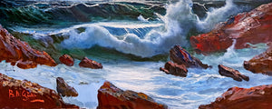Sea swell painting n*5 series "Sea storms" oil canvas 27.5x39.3 inches painter Bruno Di Giulio 1943 Italian wall home decor charms