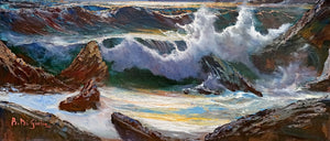 Sea swell painting n*6 series "Sea storms" oil canvas 27.5x39.3 inches painter Bruno Di Giulio 1943 Italian wall home decor charms