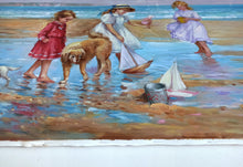 Load image into Gallery viewer, Sea games Italian painting original oil on canvas artwork painter Domenico Ronca 1964 figurative home decor

