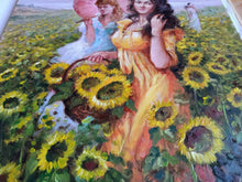 Load image into Gallery viewer, Italian painting &quot;Girls between sunflowers&quot; oil canvas original painter Domenico Ronca Italy figures woman 
