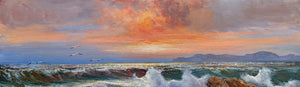Sea swell painting n*4 series "Sea storms" oil canvas 23.6x47.2 inches painter Bruno Di Giulio 1943 Italian wall home decor charms