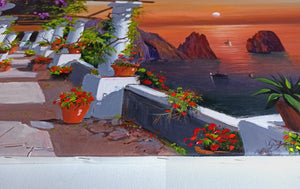 Painting Capri romantic sunset impressionist artwork oil canvas Silvio Valli Naples 1944 Italian painter wall taly decor