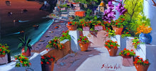 Load image into Gallery viewer, Painting Positano sunset on the coast impressionist artwork oil canvas Silvio Valli Naples 1944 Italian painter wall taly decor
