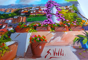Painting "View of Sorrento" impressionist artwork oil canvas Silvio Valli Naples 1944 Italian painter wall art home Italy decor gift idea