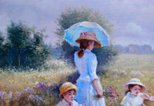 Load image into Gallery viewer, Italian painting &quot;Picnic for women only&quot; original oil on canvas artwork painter Domenico Ronca 1964 figurative home decor

