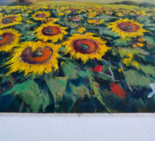 Load image into Gallery viewer, Italian Tuscany painting sunflowers carpet landscape oil artwork Bruno Chirici 1947 wall home decor wall Italy
