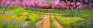 Italian Tuscany painting "Flowery peach trees" original oil Master painter Andrea Borella artwork Italy fine art charm home decor
