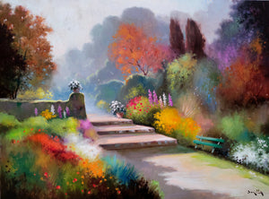 Italian Painting gardens & villas series "Flowered garden" original artwork Andrea Borella Master painter Italian charm wall home decor