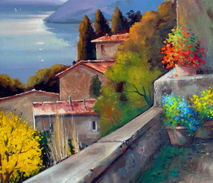 Italian painting "Towards evening on the lake" original oil painter Andrea Borella impressionist artwork Italy charm fine art home decor