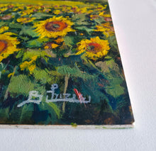 Load image into Gallery viewer, Italian Tuscany painting sunflowers carpet landscape oil artwork Bruno Chirici 1947 wall home decor wall Italy
