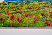 Load image into Gallery viewer, Italian Tuscany painting vineyard and poppies landscape oil artwork Bruno Chirici 1947 wall home decor wall Italy

