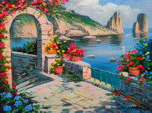 Load image into Gallery viewer, Capri painting seaside reef sea original oil canvas painting of Italian painter De Michele Southern Italy home decor 

