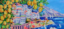 Load image into Gallery viewer, Amalfi painting seaside with lemons naif landscape original oil on canvas artwork painter Alfredo Grimaldi southern Italy 
