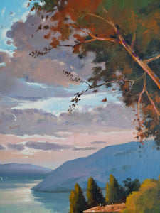 Italian painting "Towards evening on the lake" original oil painter Andrea Borella impressionist artwork Italy charm fine art home decor